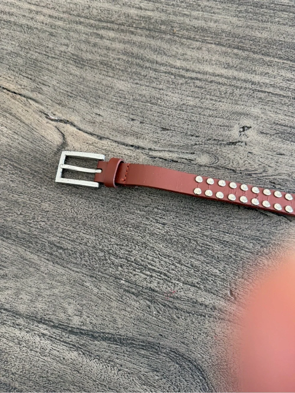Brown Studded Leather Belt with Silver Buckle